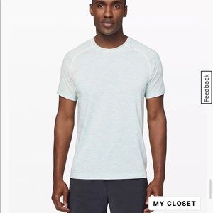 Mens lululemon M metal vent tech short sleeve shirt white/blue/lime